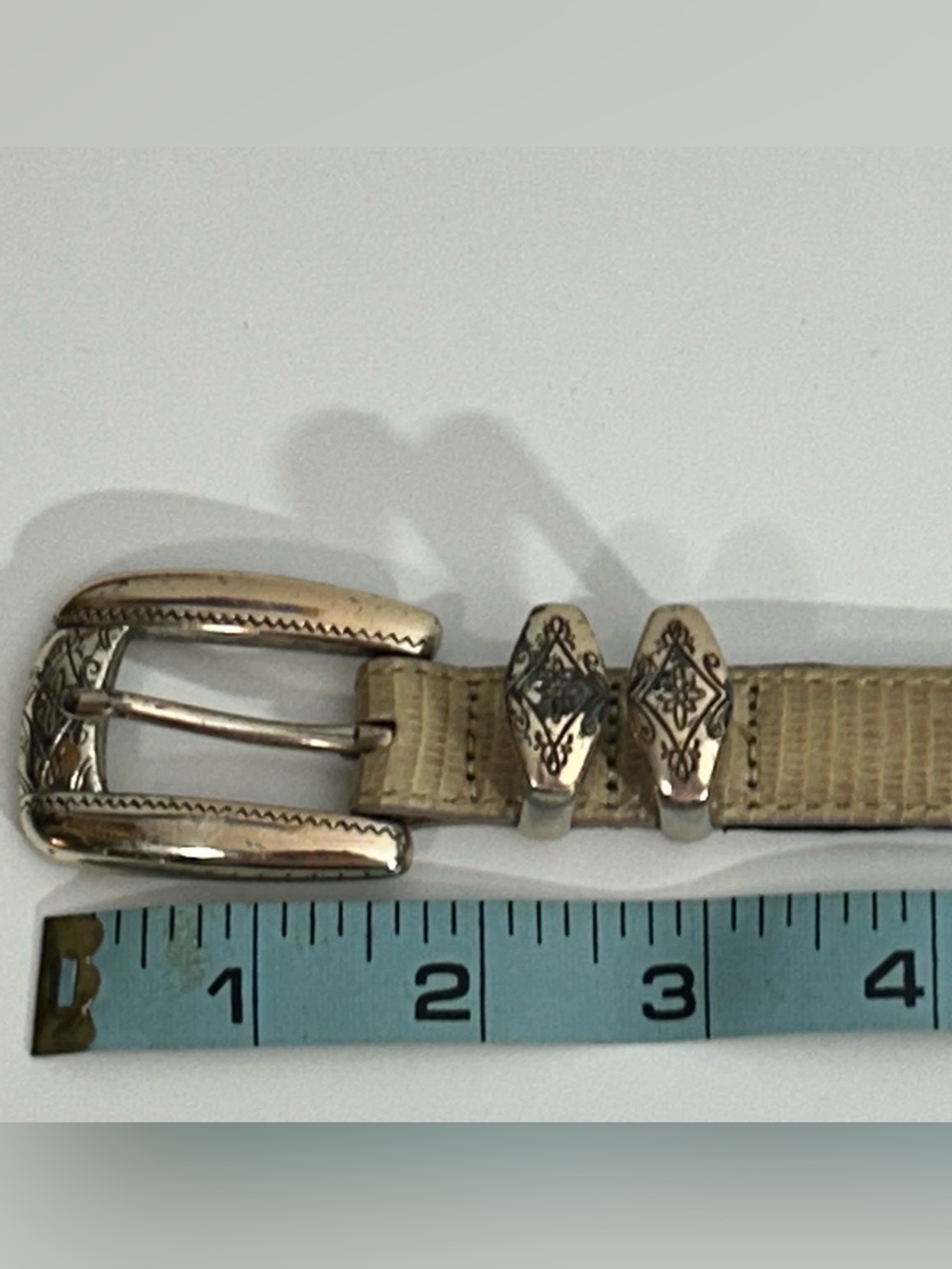 Brighton cream textured leather belt with engraved Silver-tone buckle - Picture 6 of 9
